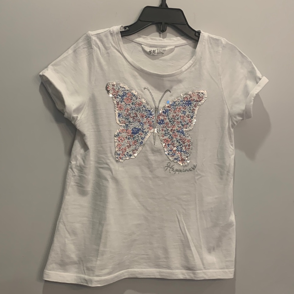 H&M Girls T-Shirt with Butterfly Design Size 5T/6
